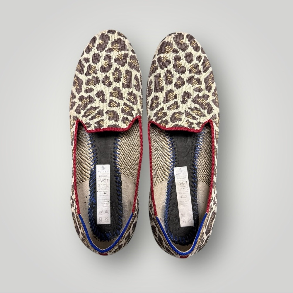 Rothy's Mocha Spot Animal Leopard Cheetah Slip On Loafer Flat Shoes Size 7.5 - Picture 4 of 8